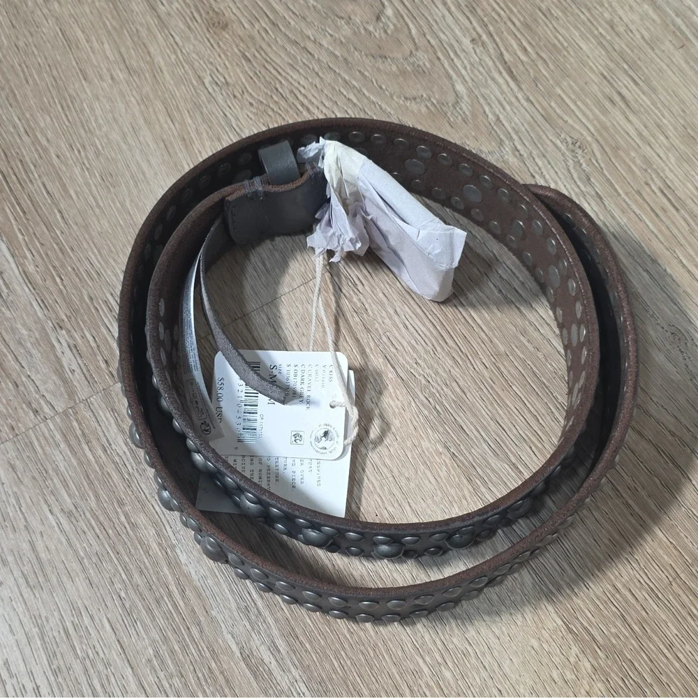 Free People Brown Leather Studded Belt Western Boho Metal Rivets NWT